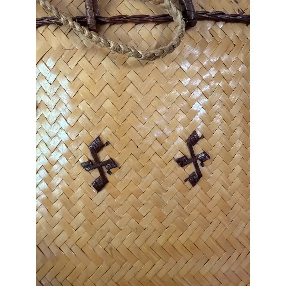 Vintage Filipino Pasiking Backpack Handwoven Bamboo Rattan Foraging Basket